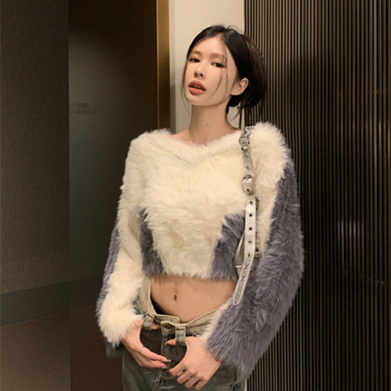 Autumn V-neck Mink Fur Sweater Women's