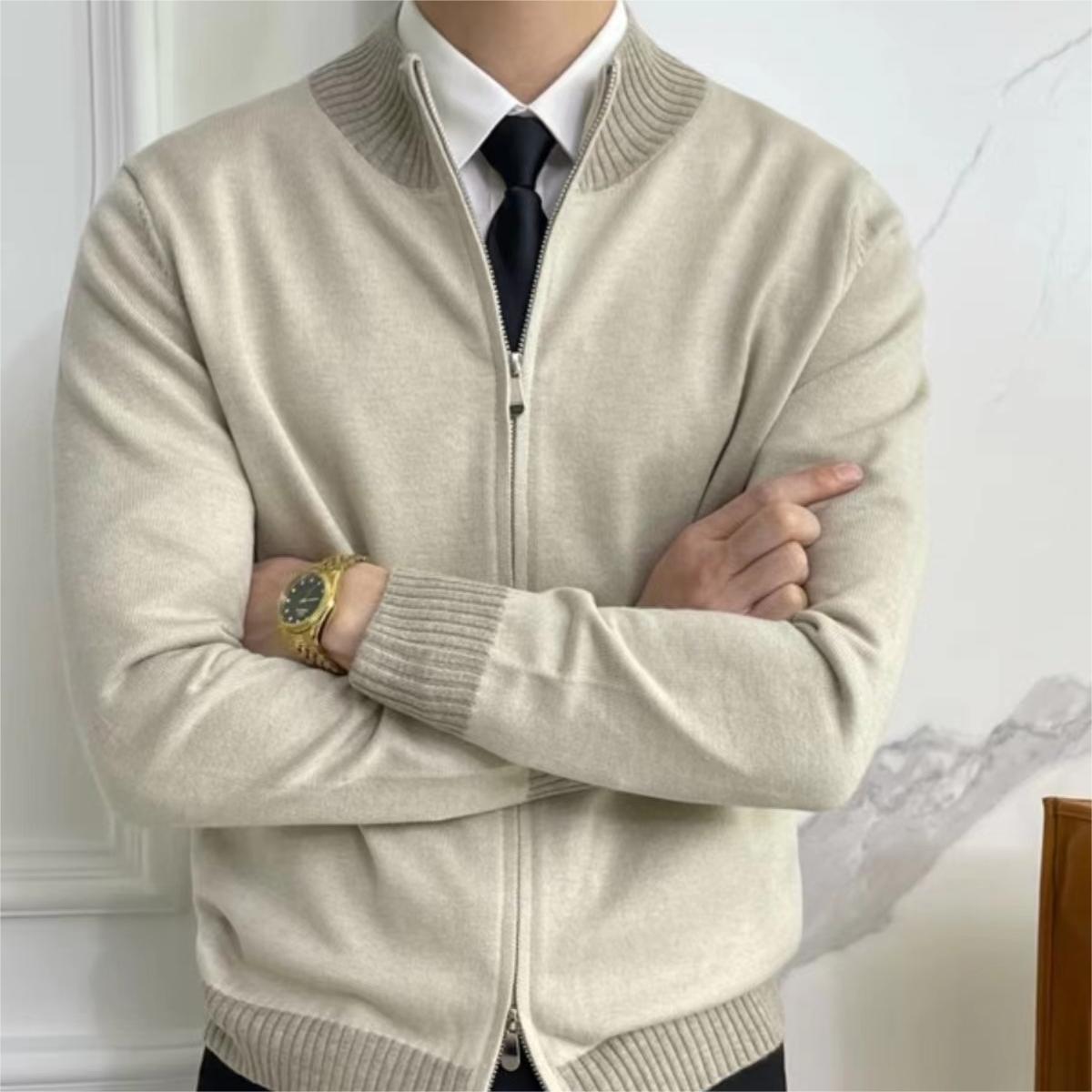 CosyCraft Knit Elegance Men's Long Sleeve Coat